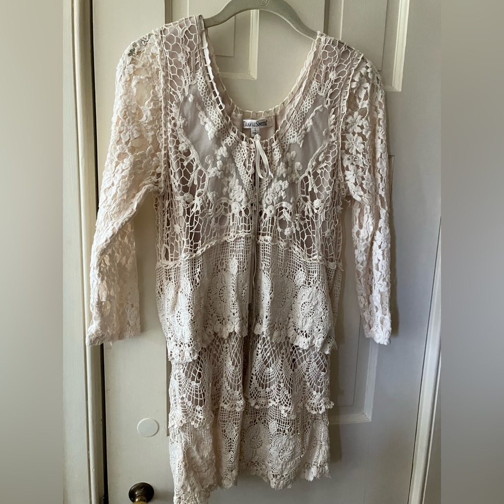 TravelSmith Cream Lace Tunic